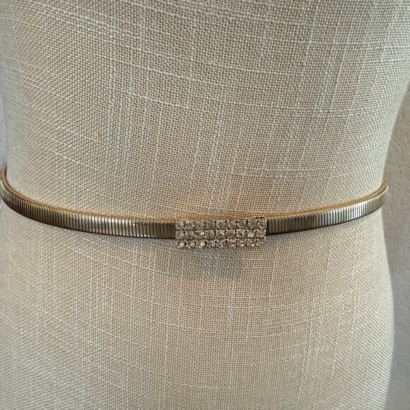 Gold Tone Stretch Belt with Rhinestone Buckle - Picture 6 of 7